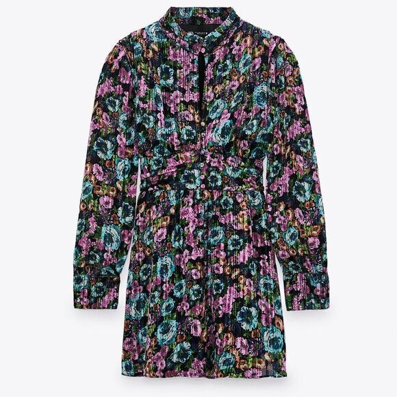 ZARA FLORAL DRESS WITH METALLIC THREAD - Picture 5 of 7